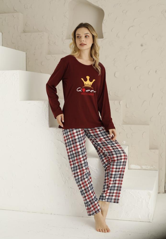 Pijama dama ,maneca lunga si pantalon lung , culoare visiniu, Engros